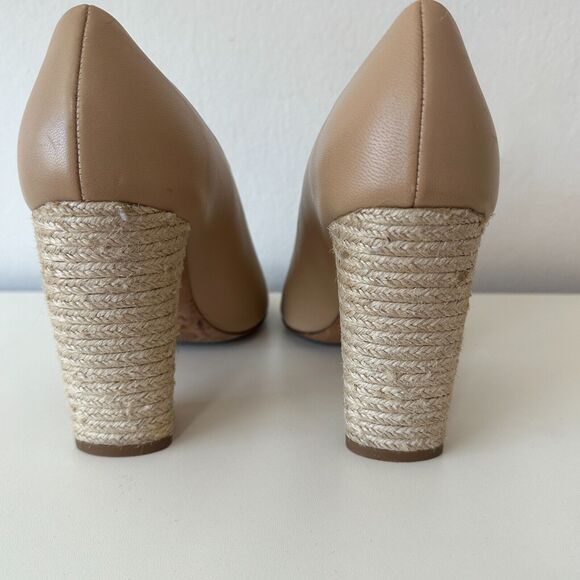 VINCE Percey Taupe Leather Open Toe Block Heel Sandals Jute Wrapped Heels 8.5 - Picture 6 of 10
